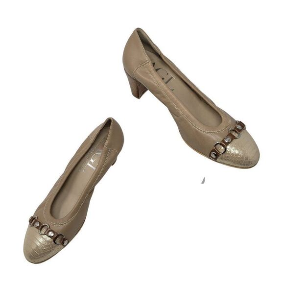 AGL Attilio Giusti Leombruni Leather Embossed Cap Toe Pump Heels 39.5 Tan Italy - Picture 11 of 11
